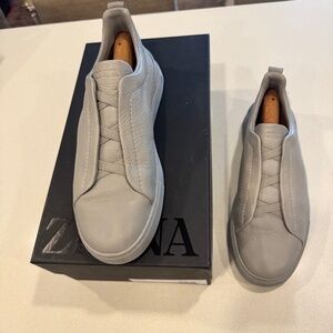 ZEGNA TRIPLE X GREY CALF SKIN SNEAKERS